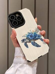 1pc Fashionable Minimalist Blue Sea Turtle Striped Texture Shockproof Anti-Fingerprint Phone Case, Suitable As Birthday/Holiday Gift For Friends, Family, Couples, Compatible With Apple And Models - Multicolor - View 3