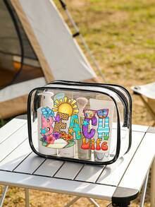 透明沙滩化妆包，带拉链旅行收纳包，PVC大容量收纳包，旅行便携式洗漱包，结实耐用的旅行化妆品收纳包，适合女性，邮轮洗漱包，女士礼物，透明沙滩化妆包 - 彩色 - 查看 9