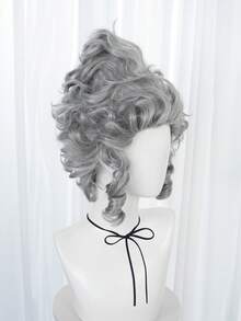 灰色短卷发蜂窝头假发，带刘海，18世纪殖民时期女士角色扮演假发，派对服装假发，蓬松波浪盘发假发，殖民时期公主假发，18世纪女王假发，蓬松耐高温合成纤维假发，蓬松灰色大卷发假发 - 淺灰色 - 查看 4