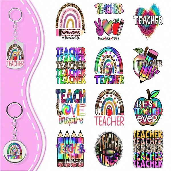 48pcs Teacher Theme UV DTF Transfer Stickers, Waterproof Decals Suitable For Keychains, DIY Crafts, Office Supplies And Teacher Gifts