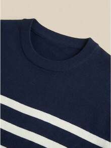 GRDR Men's Summer Knit Striped Short Sleeve Sweater, Versatile For Summer Socializing And Dining - Navy Blue - View 10