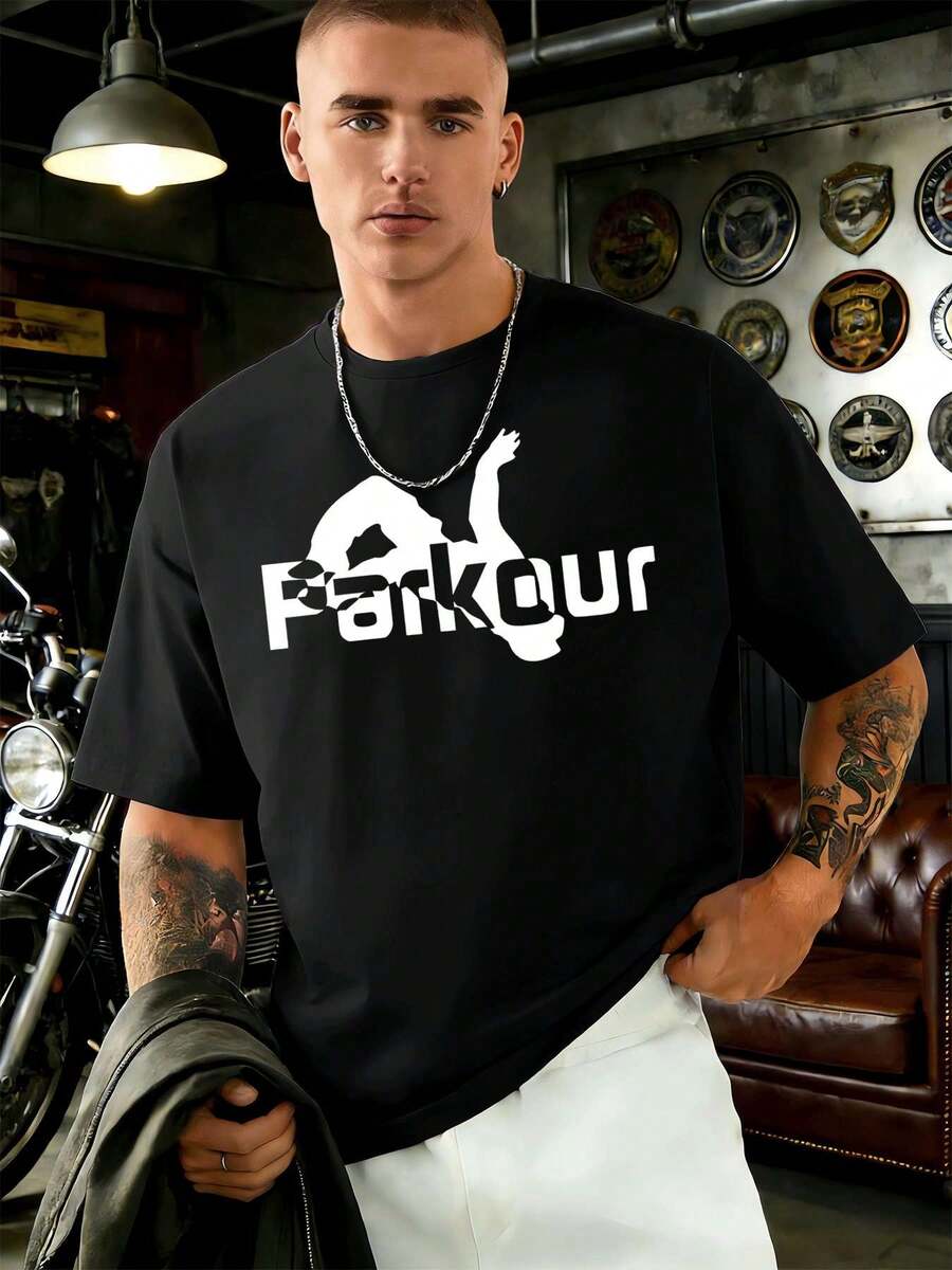 Urban Parkour Graphic Streetwear Tee Quality Fabric, Loose Fit, Casual, Breathable, New Arrival - Black - View 1