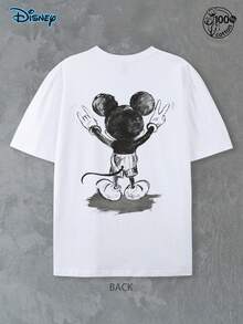 Disney Mickey Mouse Cotton T-Shirt, Funny Shirts, Mickey Mouse T-Shirt, Creative And Versatile, Unisex T-Shirt, Graphic Tees Men, 220g Pure Cotton Disney Printed Round Neck Short Sleeved T-Shirt, Suitable For Family Travel, Gatherings, Streetwear, Daily Wear And Vacations, Couple Outfit, Men's Summer Clothes, Gift - White - View 5
