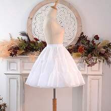 舞会礼服衬裙，蓬松薄纱芭蕾舞裙内衬，双层裙撑，打造戏剧性丰盈效果，弹力松紧腰带 - 白色 - 查看 3