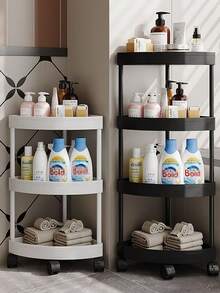 3/4/5-Tier Plastic Corner Shelf, Brushed Finish, Foldable Design, Easy Assembly, Space-Saving Triangular Rack With Wheels For Bathroom, Kitchen, Bedroom, Home & Office Storage Of Food, Tools, Cosmetics, Towels, Books - Freestanding Tiered Shelf, Shelves For Storage - White - View 12