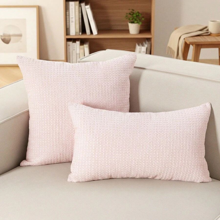 1 chiếc vỏ gối trang trí bằng vải chenille, chất liệu dệt mềm mại, sang trọng, thích hợp cho giường và ghế sofa phòng khách. - Hồng - Xem 1