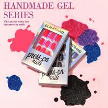 GLAMERMAID Pink Magnet Eyes Press On Nails Short Almond, Handmade Gel Nail Kit, Ombre Glitter Magnetic Glue On Nail Stiletto, Medium Oval Stick On False Nail Women - Rhodonite trần - Xem 6