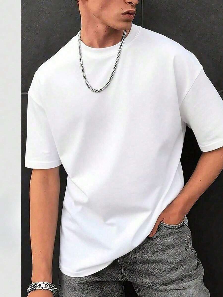 Men's Fashionable Loose Fit Short Sleeve T-Shirt |   Exquisite Design |   Summer Essential |   Easy To Match |   Showcase Your Style Anti-Wrinkle Cotton T-Shirt - trắng - Xem 1