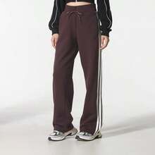 Adidas Women's Knit Drawstring Waist Sweatpants, Straight Leg Casual Pants For Daily & Outdoor Wear - Dark Brown - View 1