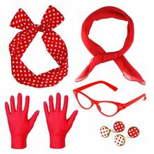 Conjunto de accesorios de disfraz vintage de los años 50 para fiestas festivas y cosplay: pendientes a lunares, diadema, gafas, pañuelo - perfecto para fiestas y eventos con temática retro - Traje multicolor - Ver 13