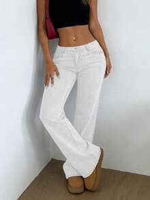 Europe And The United States Explosion Rivet Technology Simple Women's Denim Straight Pants, Fashion Wild Party Loose Denim Trousers, Party Commuting Daily Wear. - trắng - Xem 5