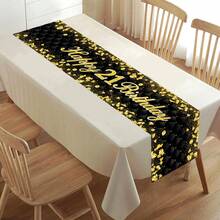 1pc "Golden Milestone" 18th Birthday Table Runner - Elegant Black & Gold Glitter Design, Suitable For Mature Adult Party - Multicolor - View 12