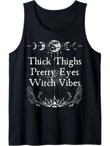 Spooky Witch Vibes "Thick Thighs Pretty Eyes" Graphic Women'S Tank Top For Halloween, Black Sleeveless Shirt With Occult Art Design, Lightweight And Comfortable Fit, Machine Washable Great For Halloween Parties, Fall Festivals, Witchy Aesthetic Fans, Daily Wear In Autumn, And Statement Gifts For Curvy Women Embracing Gothic StyleDressy For Sport Lovers Tank,(Multiple Sizes Available)  Women'S Graphic Tank Top - Sleeveless Shirt  Casual Summer & Spring Top Casual Summer Wear | Playful Design | Breathable Fabric, Cute Tank Top,Funny Tank Top - 黑色 - 查看 1