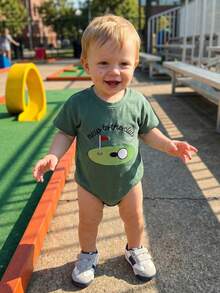 Baby Boys Rompers Letter Golf Embroidery Crew Neck Short Sleeve Infant Bodysuits Jumpsuits - Green - View 2