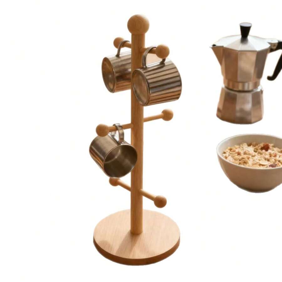 6-Hook Wooden Mug Rack, Detachable Tree-Shaped Bamboo Cup Holder, Suitable For Kitchen, Dining Room, Bar - Ginger - View 1