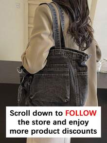 Bộ 2 chiếc túi xách tay kiểu cổ điển dung tích lớn, túi đeo vai tối giản màu trơn, dây đeo chéo có thể điều chỉnh, phù hợp cho công việc, đi làm, đi học, đi chơi hàng ngày và mua sắm. - Màu xám đen - Xem 3