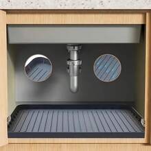 1 Durable Sink Underlay - Waterproof Drip Pad Liner For Kitchen And Bathroom Cabinets, Easy-To-Clean Storage Solution, Flexible And Durable Non-Slip Coaster Cutlery - Waterproof Mat, Hygienic , Black/White - 1 Piece - Black - View 1