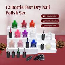 OpenLive 12 PCS Nail Polish Kit With 10 Colors As 2 PCS BASE And TOP Coat Green Blue Red Pink Collection Gifts For Women. - ColorA - 查看 2