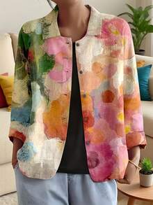 Áo blazer nữ dáng rộng, tay dài, in họa tiết toàn thân, phong cách thường ngày đi nghỉ mát, thích hợp cho mùa xuân/thu. - Nhiều màu - Xem 3