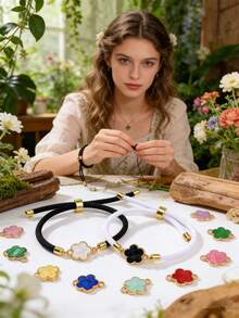 5/10/20/30/50/100/200/300/400/500pcs Multi-Color Elegant Quatrefoil Flower Double Hole Pendant, Suitable For DIY Necklace, Bracelet, Earring, Key Chain, Phone Charm, Couple Gift Jewelry Making - Five-petal Flower - View 2