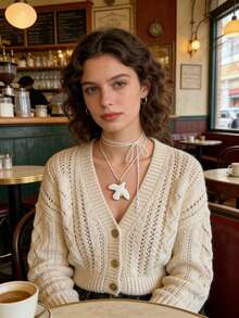 120cm Adjustable Rope Chain Ceramic White Dove Necklace, Women's Stainless Steel Pearl Beaded Long Necklace, Party Accessories - White - View 3