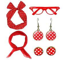Conjunto de accesorios de disfraz vintage de los años 50 para fiestas festivas y cosplay: pendientes a lunares, diadema, gafas, pañuelo - perfecto para fiestas y eventos con temática retro - Traje multicolor - Ver 5