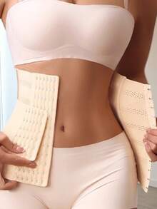 可调节束腰带，带扣设计，女士束腰塑形衣，收腹塑形服 - 杏色 - 查看 4