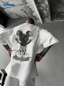 Disney Mickey Mouse Cotton T-Shirt, Funny Shirts, Mickey Mouse T-Shirt, Creative And Versatile, Unisex T-Shirt, Graphic Tees Men, 220g Pure Cotton Disney Printed Round Neck Short Sleeved T-Shirt, Suitable For Family Travel, Gatherings, Streetwear, Daily Wear And Vacations, Couple Outfit, Men's Summer Clothes, Gift - White - View 2