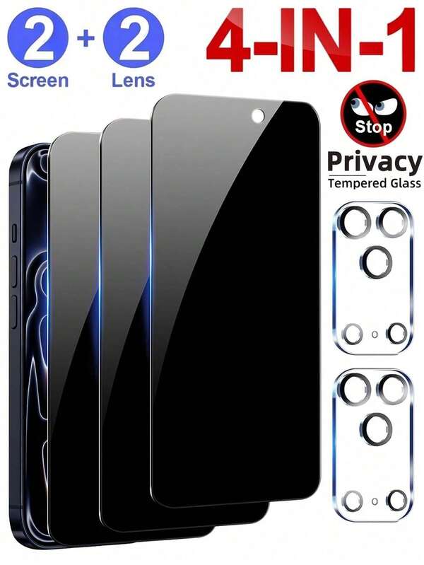 Four In One Set: 2 Privacy Tempered Glass Screen Protectors+2 3D Camera Lens Protectors, 1:1 High-Definition, Scratch Resistant, Shatter Resistant, , Compatible With IPhone X/XR/11/12/13/14/15/16/16 Pro/16 Plus/16 Pro Max/16e/17/17 Air/17 Pro/17 Pro Max, A Must-Have For Screen Protectors, Suitable For Daily, Office, And Home Use.