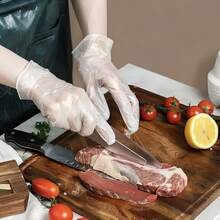 4/20/50/100 双装一次性乙烯基手套，透明PVC材质，不含乳胶和粉末，防水防油，柔软，适用于食品处理、日常清洁、客厅、厨房等场所。[无包装盒] - 半透白 - 查看 4