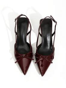 Elegant Bowknot High Heels, Women's Summer New Pointed Toe Thin Heel Low Vamp Fairy Style Kitten Heels - Burgundy - View 3