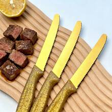 4 pièces Couteau à dessert, couteau à beurre, couteau à steak, couteau à tomate, couteau à pain, couteau multifonction, couteaux de table en acier inoxydable de couleur dorée, convenant pour restaurant, cuisine domestique, table de salle à manger, mariage, rassemblement en plein air, célébration de fête - 4 articles - Voir 3