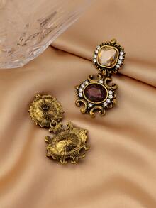 1 Pair Retro Fashionable Versatile Geometric Oval Stud Earrings, Suitable For Daily Wear - Multicolor - View 2