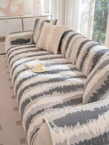 1件加厚绒面沙发垫套，柔软棉法兰绒沙发座垫保护套，现代简约防滑沙发套，防尘可水洗，适用于卧室、办公室、客厅、L型沙发、1/2/3/4人沙发 - 深灰色 - 查看 5