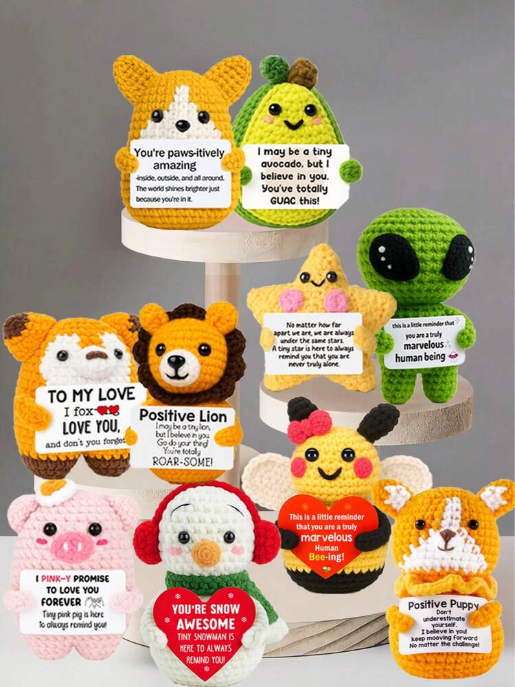 1件手工钩编桌面摆件，可爱动植物科幻设计，生日、母亲节、父亲节礼物，送给家人、朋友、同事，传递正能量，毕业典礼、节日、派对礼品 - 彩色 - 查看 2