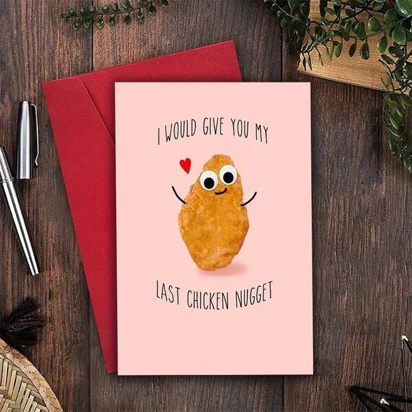 1 pieza Tarjeta de aniversario para novia/novio, "Te daré mi último nugget de pollo", Tarjeta de San Valentín de comida para esposo/esposa, Tarjeta de amor para ella/él (con sobre marrón), Navidad