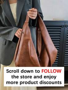 Fashionable, Simple And Soft Artificial Leather Large Capacity Shoulder Bag, Can Be Used As A Handbag, Suitable For Shopping And Commuting. - Brown - View 2