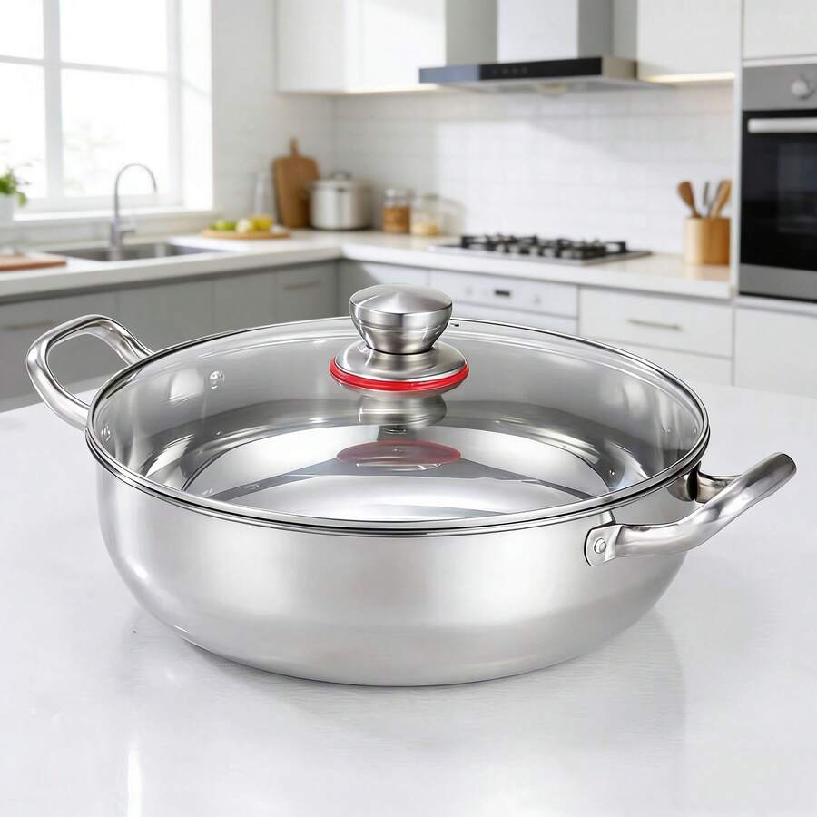 32cm Uncoated Stainless Steel Wok, Induction Cooktop Compatible, & , With Glass Lid, 3-Ply Stainless Steel, 316 Stainless Steel - No Coating - View 1