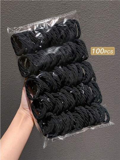 50/10pcs Seamless Elastic Hair Ties, Suitable For Thick Curly Hair, Non-Slip Ribbed Ponytail Holders, Durable Hair Accessories For Women, Daily, Work, Sports, Yoga, Black Embroidered Hair Ties, Valentine's Day, Mother's Day, Birthday Gift