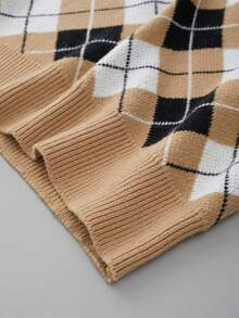 女士菱形图案无袖针织背心，适合春、夏、秋季日常穿着。 - 芥末黃 - 查看 6