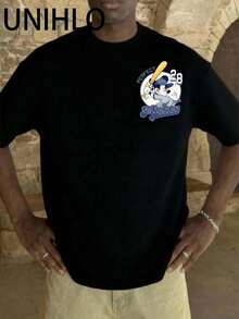 Disney UNIHLO Mickey  Print  Summer Casual Versatile Pure Cotton T-Shirt Suitable For Any Place - 黑色 - 查看 2