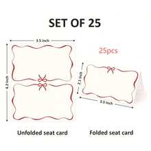 25张红色蝴蝶结波浪边装饰卡片，适合餐桌布置；空白名片，适用于宴会和婚礼 - A - 查看 7