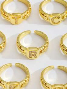 1pc Classic Fashion Letter Square Ring, Suitable For Men, Girl And Children, Street Accessory, Daily Decoration Gift - Yellow Gold - View 6