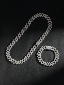 镶满水钻的充电式链项链 - 3D立体设计，嘻哈配饰 - 銀色 - 查看 7