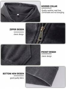 Men's Washed Cotton Cardigan Hoodie Slightly Stretch Breathable Loose Casual Hooded Jacket - 深灰色 - 查看 6