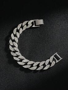 合金满钻月牙形时尚嘻哈项链街头酷炫配饰，生日派对礼物 - 銀色 - 查看 12