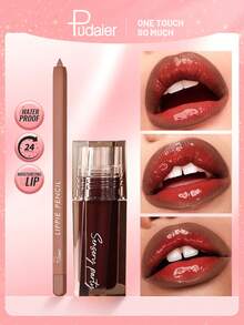 Pudaier 1 Lip Liner + 1 Lip Gloss Set, Long-Lasting Moisturizing, Smooth Application, Perfect Lip Lining, Suitable For All Skin Tones, Great Gift For Music Festivals, Parties, And Valentine's Day - 10+05 - View 8