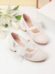 1 Pair Girls' Fashion Mesh High Heel Shoes, Suitable For Party, Wedding, Dance, Performance, Student Outdoor Wear, Autumn/Winter - White - View 2