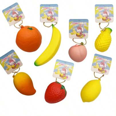 Juguetes blandos y esponjosos de frutas miniatura realistas de Bunnycafe, decoración colgante de fresa y melocotón de PU suave