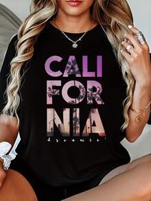 California Dreaming Beach Palm Tree Summer Vacation Surfing Summer Women's Casual Sports Cleaning Breathable Short Sleeve T-Shirts - 黑色 - 查看 1